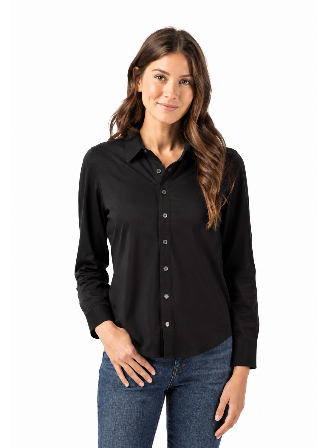 Women's Tri-Blend Eco Soft Pique Long Sleeved Knitted Button Up