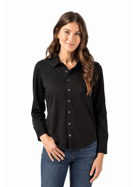 Women's Tri-Blend Eco Soft Pique Long Sleeved Knitted Button Up